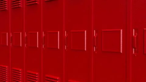 Red School Locker Row Background 3d render. Stock Illustration