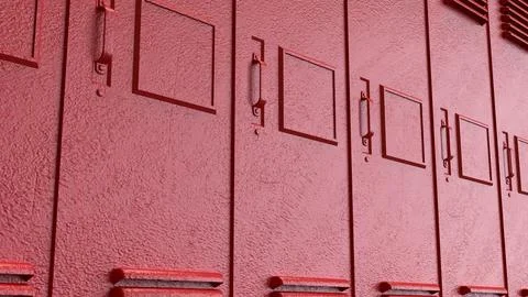 Red School Locker Row Background 3d render. Stock Illustration
