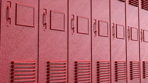 Red School Locker Row Background 3d render. Illustration