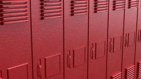 Red School Locker Row Background 3d render. Stock Illustration