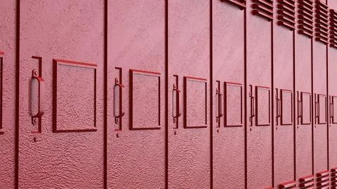 Red School Locker Row Background 3d render. Illustration