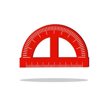 Red school protractor, flat vector illustration on white background. Stock Illustration