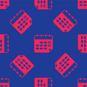 Red School timetable icon isolated seamless pattern on blue background. Vector Stock Illustration