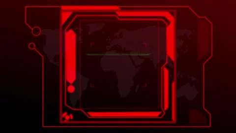 Red sci-fi HUD display with world map and data input. Sci-fi HUD display fo.. Stock Footage 337129763