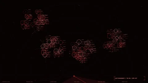 Red Sci-Fi Tactical Radar HUD Interface with Fleet Tracking Data and Missio.. Stock Footage 334104185