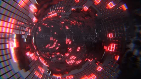 Red Sci-Fi Torus Tunnel Elements Neon Grid Background VJ Loop l 4K Stock Footage 294915903