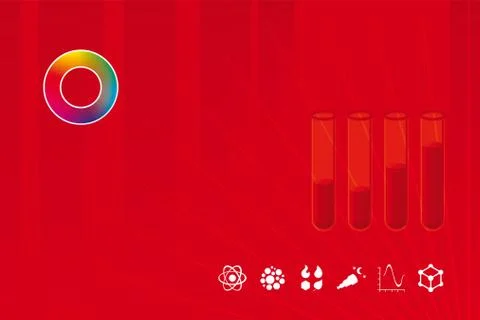 Red science background with various icons and objects. Stock Illustration
