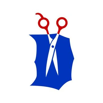 Red Scissors Cutting Blue Cloth Stock Illustration