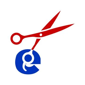 Red Scissors Cutting Blue Letter Stock Illustration