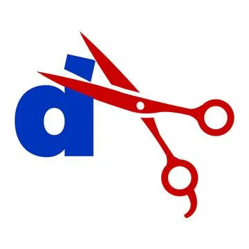 Red Scissors Cutting Blue Letter Stock Illustration