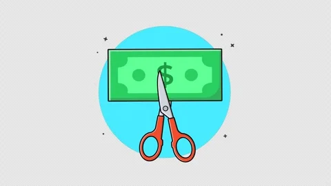 Red Scissors Cutting Dollar. Reducing Cost Concept Animation Video - Transparent Stock Footage 278739640