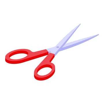 Red scissors cutting through white background isometric view Stock Illustration