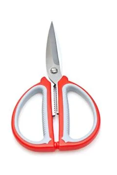 Red scissors isolated on white background Stockfoto's