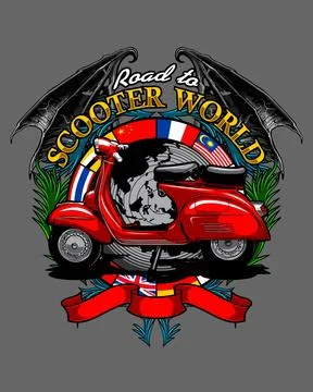 Red scooter bat wing background Stock Illustration