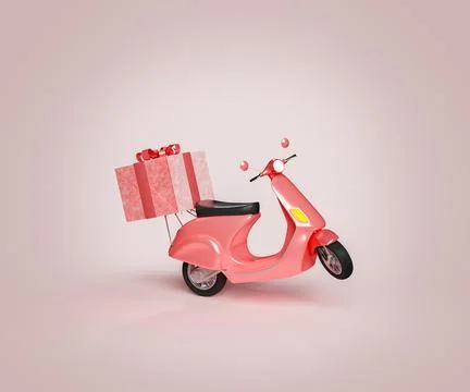 Red scooter with a giant gift Stock Illustration