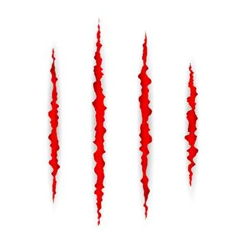 Red scratch set. Claws scratching animal scrape track. Vector illustration. Stock Illustration
