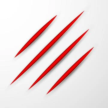 Red scratch set. Claws scratching animal scrape track. Vector illustration. Stock Illustration