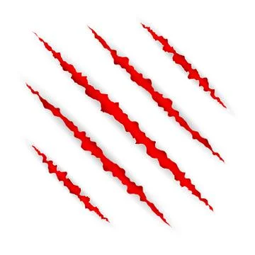 Red scratch set. Claws scratching animal scrape track. Vector illustration. Stock Illustration