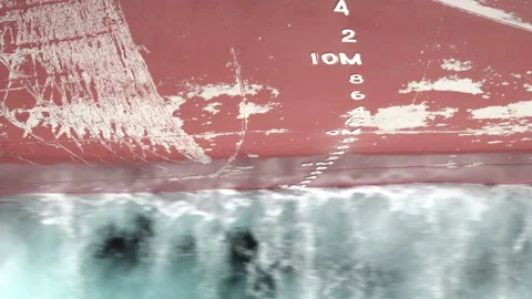 Red scratched side of a cargo ship sailing on the high seas. Stock Footage 138659465