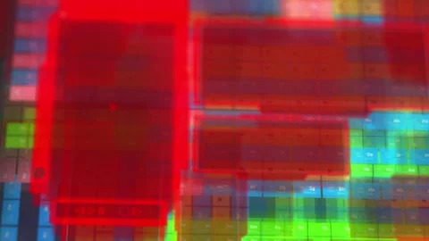Red screen with shapes and lines, colorful squares and grids on background Stock Footage 302475931