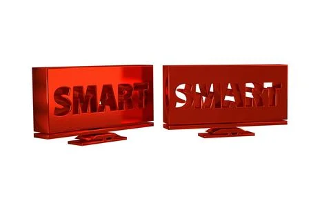 Red Screen tv with Smart video technology icon isolated on transparent back.. Stock Illustration