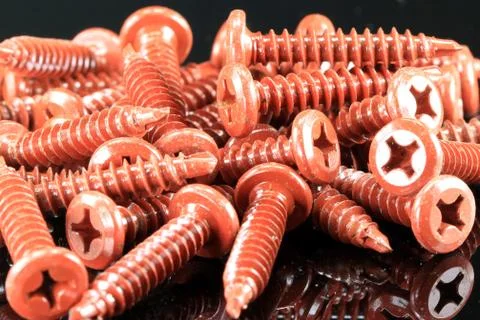 Red Screws Closeup Stock Photos