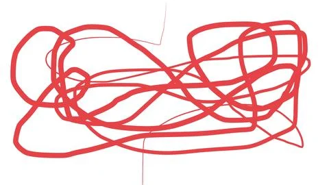 A red scribble drawing with overlapping lines creating an abstract design on a Stock Illustration