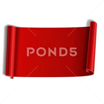 Red scroll isolated on white background. Paper roll banner 3D. Ribbon ...