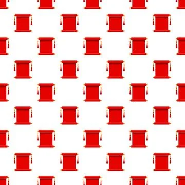 Red scroll pattern with golden tassles on white background Stockillustratie