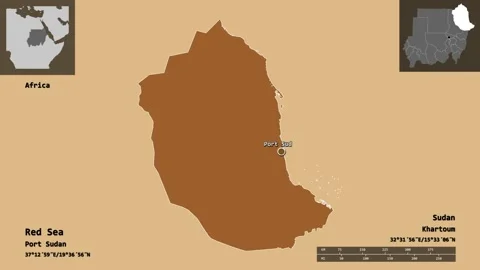 Red Sea location. Sudan. Solid patterned map Stock Footage 135791960