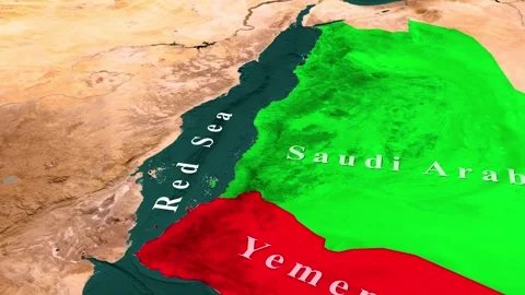 Red Sea Map Animation Between Saudi Arabia and Yemen Coastline View Stock Footage 346246905