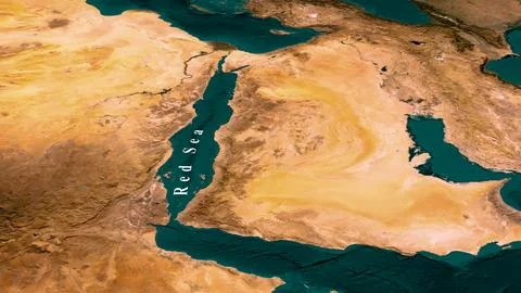 Red Sea Map Animation Labeled Satellite View Between Africa Arabia Stock Photos