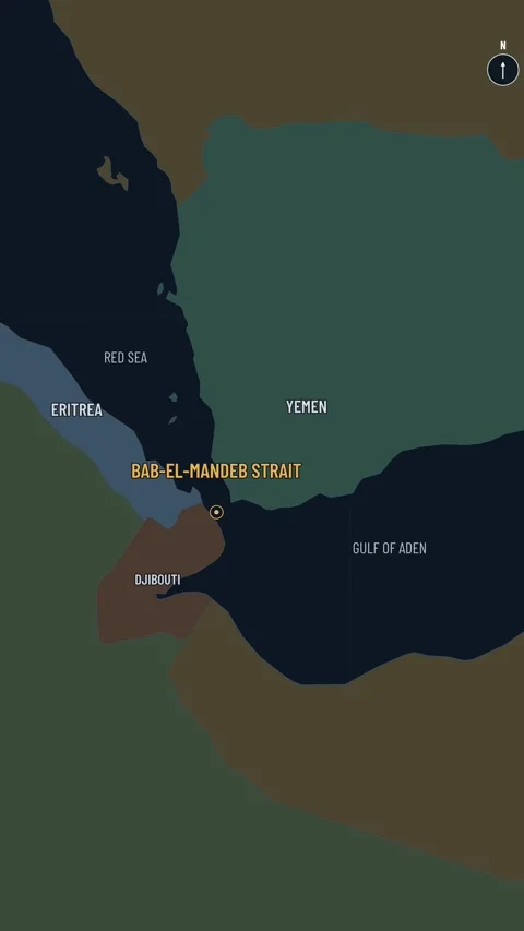 Red Sea map reveals Bab-el-Mandeb Strait chokepoint Stock Footage 339204189