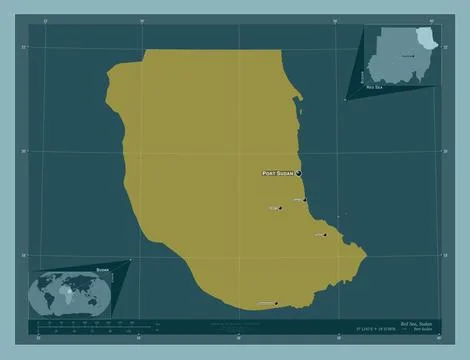 Red Sea, Sudan. Solid. Labelled points of cities Stock Illustration