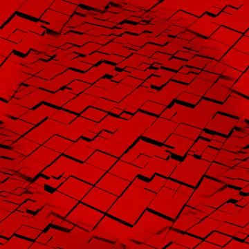 Red seamless abstraction with moving square elements, cold light and shadows Stock Illustration