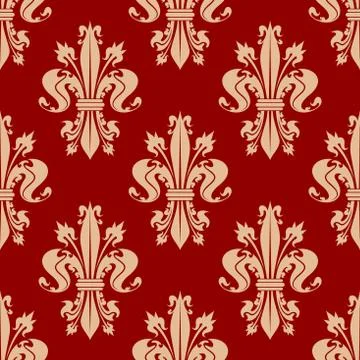 Red seamless fleur-de-lis pattern of royal lilies Illustrazione stock