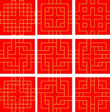 Red Seamless Japanese pattern connecting the lines set Stock Illustration