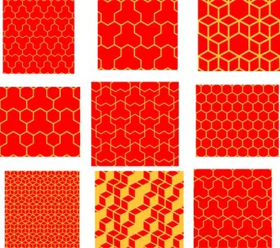 Red Seamless Japanese pattern representing the turtle shell set Stock Illustration