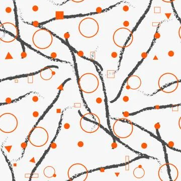 Red seamless pattern. Abstract background with circles and squares. Red and w Stock Illustration