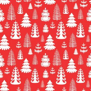 Red seamless pattern with christmas trees. EPS10 Stock Illustration