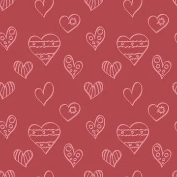 Red seamless pattern with hand drawn heart shapes Stock Illustration
