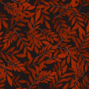 Red seamless pattern leafs on black background. 스톡 일러스트