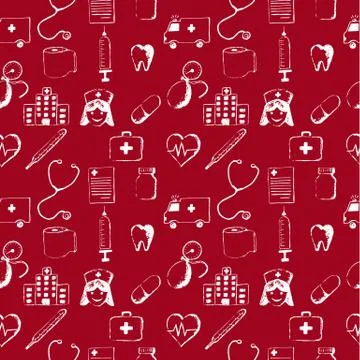 Red seamless pattern-medical items Stock Illustration