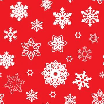 Red seamless pattern with snowflake and dots. Endless winter background. Clas Illustrazione stock
