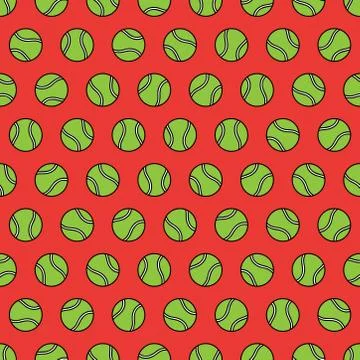 Red seamless pattern with tennis balls Stock Illustration