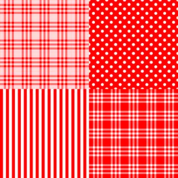 Red seamless patterns striped, plaid, spotted Stock Illustration
