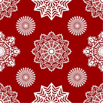 Red seamless snowflake pattern. White snowflakes. Vector illustration. Stock Illustration