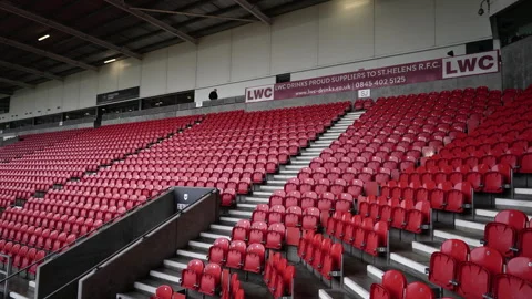 Red seats inside the Brewdog Stadium St Helens UK Stock-Footage 328535379