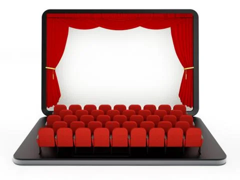Red seats on laptop computer with blank screen. 3D illustration Stock Illustration