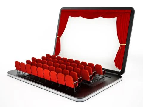 Red seats on laptop computer with blank screen. 3D illustration Stock Illustration